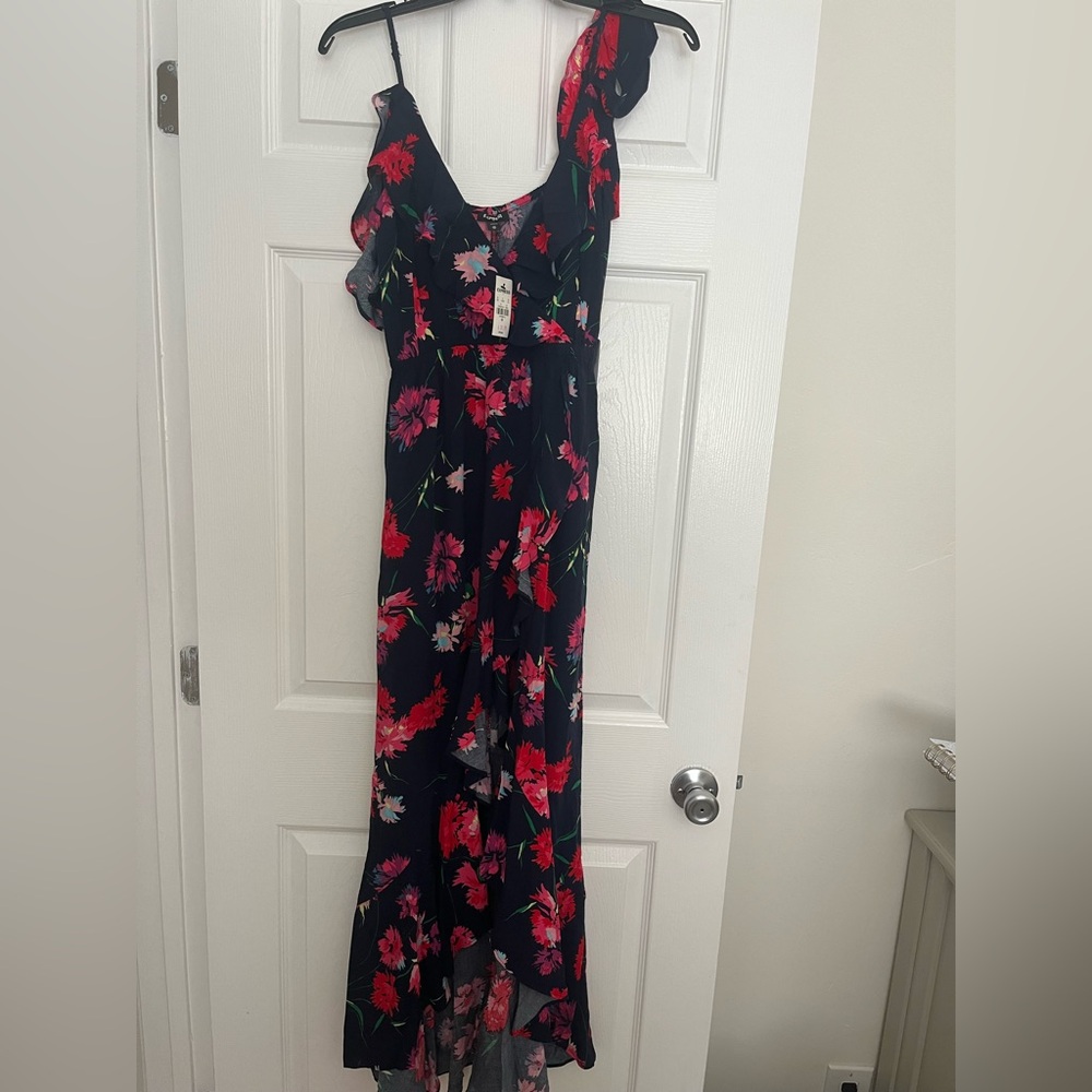 Express Black Maxi Dress with Red Floral Design